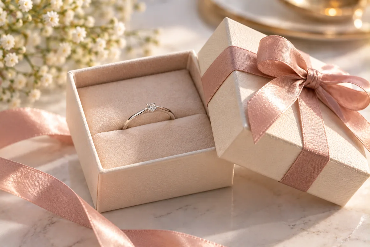 Anillo de promesa en una caja de regalo