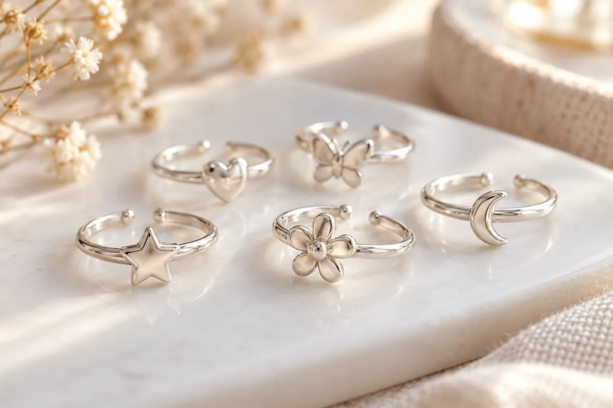 Anillos ajustables de plata para niños