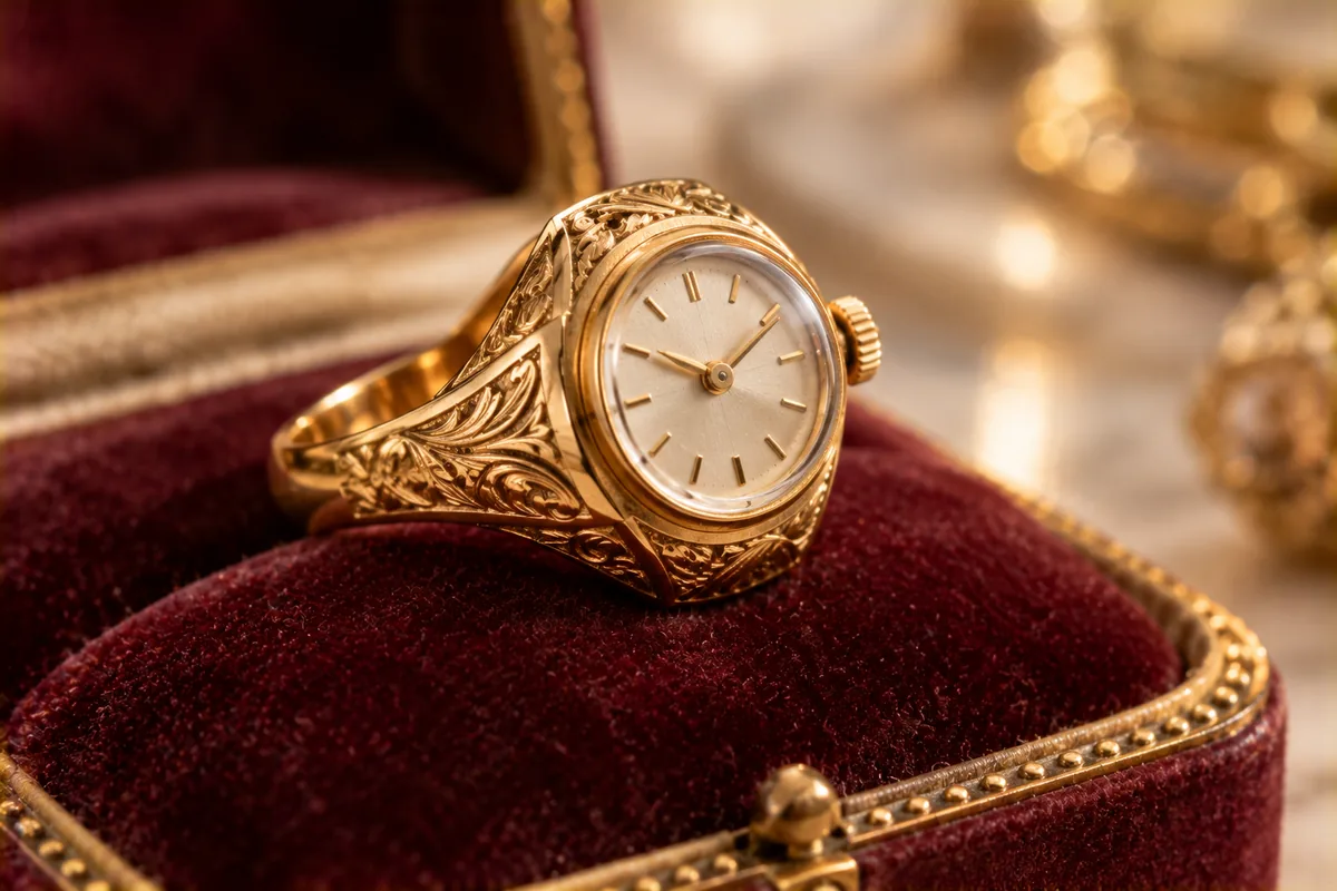Anillo reloj vintage de oro