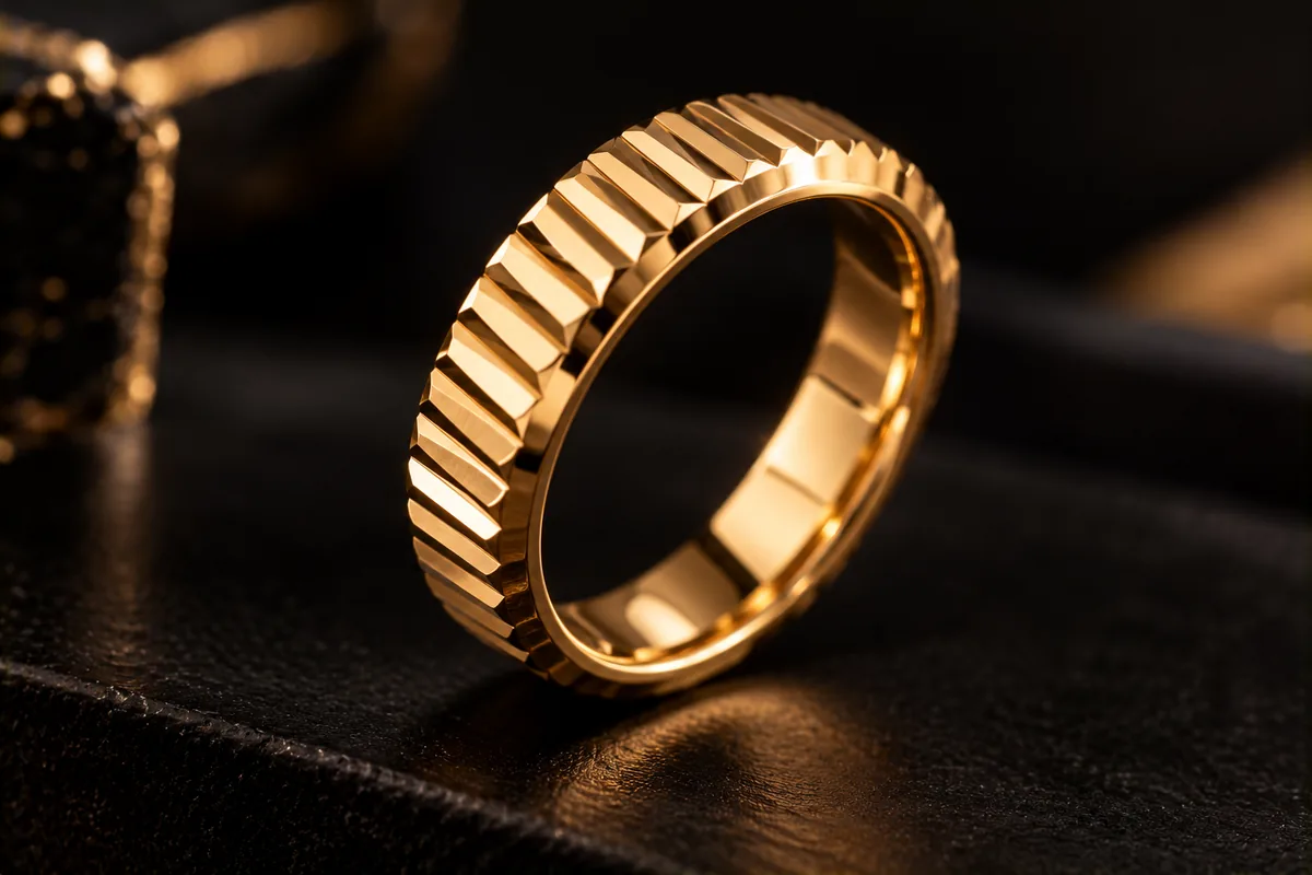 Anillo de oro con borde estriado