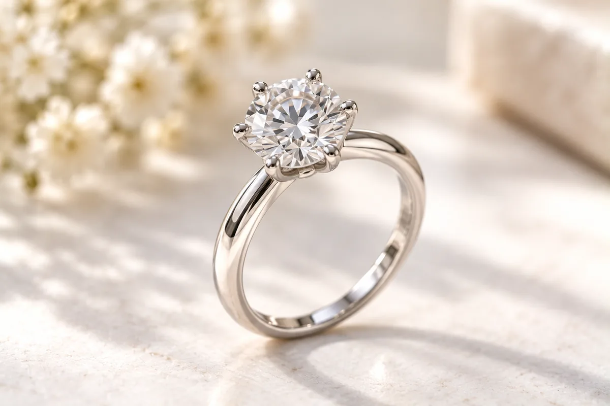 Anillo solitario de seis garras en oro blanco