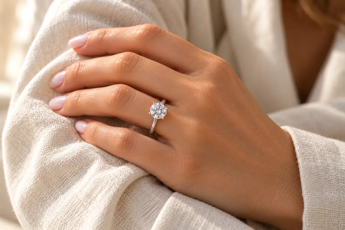 Anillo de compromiso en el dedo anular de la mano derecha
