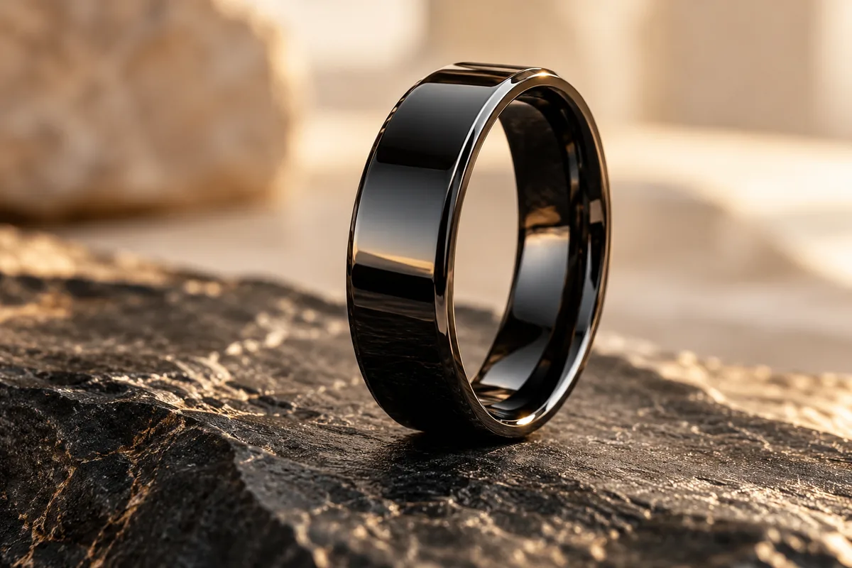 Anillo de tungsteno negro pulido